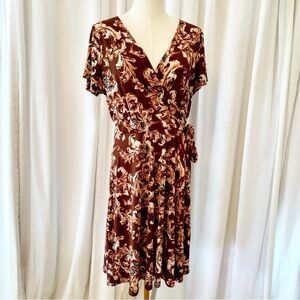 Kaileigh Stitch Fix Knit Faux Wrap Dress Short Sleeve sz L Burgundy Teal